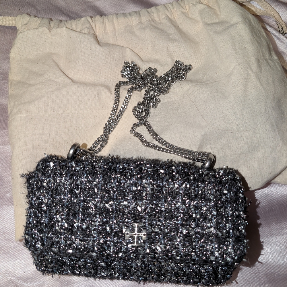 Elegant Black Tweed Chain Bag
